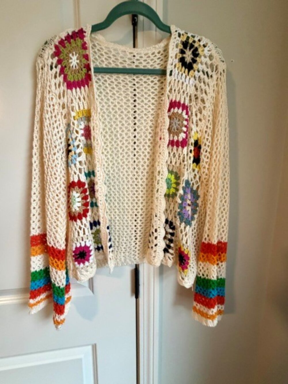 NWOT - SHEIN Dopamine Colorful Hollow Knit Loose Fit Long Sleeve Cardigan. - Picture 3 of 5